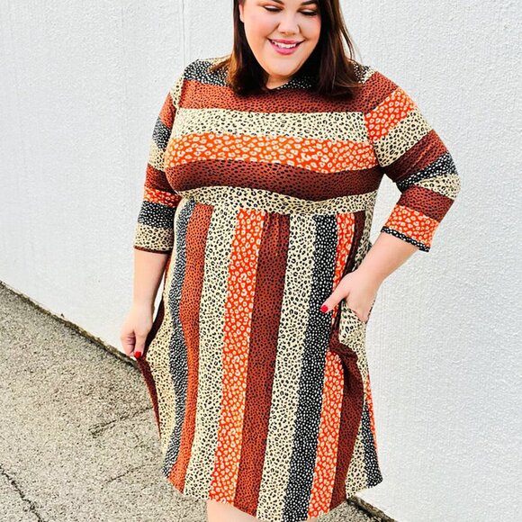 NWT Haptics Taupe & Black Leopard Stripe Fit & Flare Dress - Picture 7 of 9